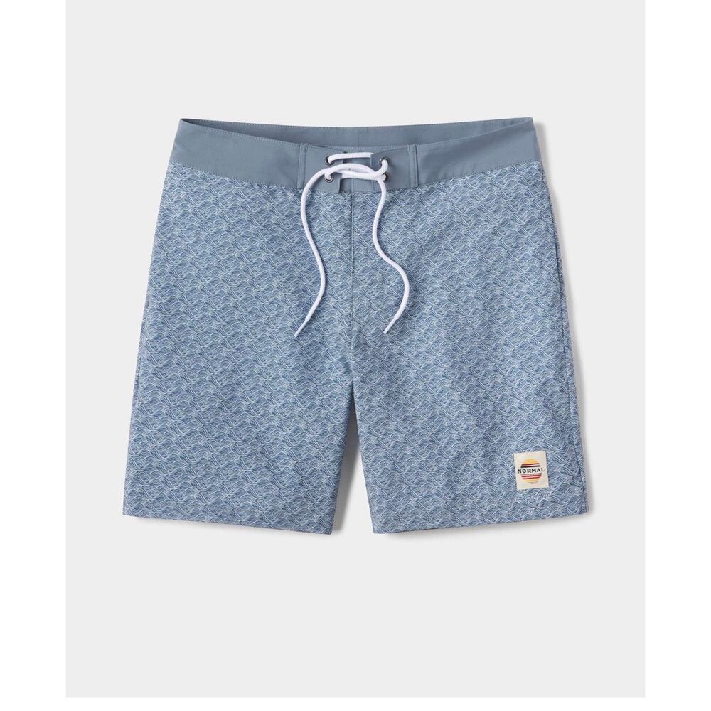 The Normal Brand Apollo Trunks sz 30 Mineral Blue vintage wave print shorts